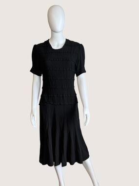 1940's Vintage Black Smocked Midi Dress - Sz SM
